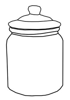 a black and white drawing of a jar with a lid on the front, side view