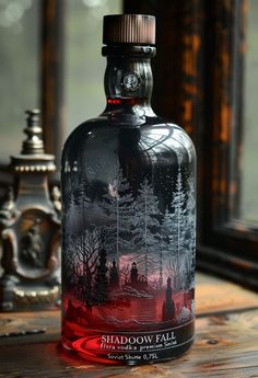 a glass bottle with a painting on it