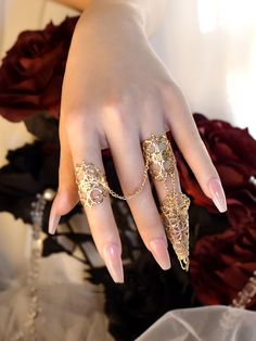 This price is for the ring only, others are not included. Finger Armor Jewelry, Gold Finger Claws, Fantasy Jewelry Gold, Dark Wedding Jewelry, Gold Claw Rings, Claw Rings Aesthetic, Fantasy Gold Jewelry, Finger Claw Jewelry, Gold Fantasy Jewelry