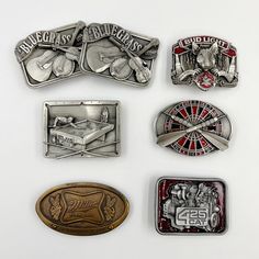 Vintage 1980s belt buckles.  Made by the Bergamot Brass works in Wisconsin.  In good, preowned vintage condition with no issues of note. We are happy to ship internationally and combine shipping. A - Bluegrass belt buckle with guitar, banjo and fiddle ....we have 2 of these B - Miller High Life, the Champaign of Beers C - Bud Light with Spuds McKenzie, the original party animal D - Darts with dartboard and crossed darts E - Pool or Billiards with table and two people shooting pool F - 425 Cat with an engine block Retro Adjustable Belt Buckles With Antique Buckle, Retro Adjustable Antique Belt Buckle, Vintage Antique Belt Buckle As Gift, 80s Belt, Miller High Life, Funky Outfits, Vintage Belt Buckles, Engine Block, Party Animal