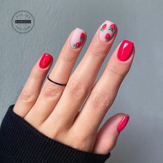 50+ Cute Fruit Nails For A Fresh Mani; strawberry nails! This includes fruit nails acrylic, fruit nails designs, fruit nails ideas, fruit nails short, fruit nails 2022, fruit nails simple, fruit nails gel, strawberry nail ideas, fruit nails aesthetic, fruit nails acrylic coffin, fruit nails step by step & more! This also includes fruit nail designs, fruit nail art acrylic, fruit nail art, fruit nail art summer, fruit nail designs acrylic & more! #fruitnailsideas #fruitnailsdesigns Fun Spring Nails, Strawberry Nail Art, Fruit Nail Designs, Berry Nails, Fruit Nails, Russian Manicure, Fruit Nail Art, Short Gel Nails, Summery Nails