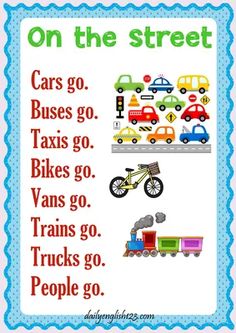 a cross stitch pattern with words on the street and cars go, taxis go, bikes go, trains go, trucks go, people go