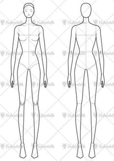 the front and back view of a female mannequin, with measurements for each body