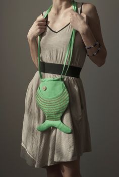 Fish Purse, Sea Punk, Summer Purse, Green Fish, Cotton Purse, Hipster Bag, Chic Kids, Japanese Bag