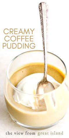 coffee pudding in a glass with spoon Cold Puddings Desserts, Easy Baked Pudding Recipes, French Pudding Recipes, Coffee Pudding Dessert, Coffee Custard Recipe, Home Made Pudding Recipes, Easy Puddings Desserts, Coffee Deserts Recipes, Cold Pudding Desserts