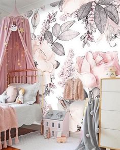 "Welcome to Tapet Show! Give a beautiful look to your walls with our SELF ADHESIVE, peel and stick wallpaper wall mural - easier to install and less mess! This stunning oversized floral print has a white background with blush pink roses accented by smaller leaves in light grey. This \"wallpaper\" is typically used to add impact to a focal wall as a mural. FEATURES ▪ Self adhesive peel and stick, removable wallpaper mural. ▪ Digitally printed and cut. ▪ Created using the latest, ecological HP tec Pink Flower Wallpaper, Watercolor Floral Nursery, Pink And Grey Wallpaper, Floral Wallpaper Nursery, Girls Room Wallpaper, Wallpaper Watercolor, Pink Flowers Wallpaper, Nursery Wall Murals, Nursery Mural