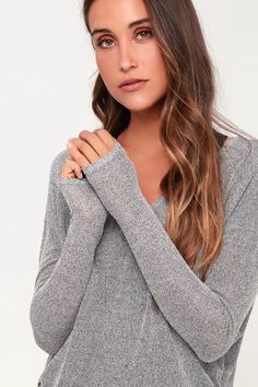 Cute Grey Sweater Top  - V-Neck Sweater - Knit Sweater Top Cheap Women's V-neck Sweater For Layering, Cheap Fitted V-neck Sweater For Winter, Cheap Fitted V-neck Sweater For Spring, Affordable Black V-neck Sweater For Winter, Affordable Trendy V-neck Knit Top, Cheap Casual V-neck Sweater For Spring, Grey V-neck Sweater Kids, Women’s V-neck Sweater, Affordable Casual Split Neck V-neck Top