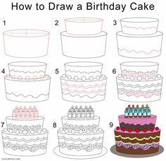 how to draw a birthday cake with step by step instructions for kids and beginners