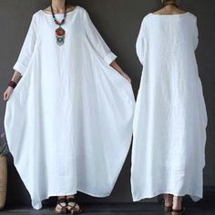 Womens Vintage Kaftan Boho Loose Long Dress Long Sleeve Cotton Linen Large Size Tunik Linen, Linen Loose Dress, Long Dress Plus Size, Boho Mode, Sukienki Plus Size, Cozy Dress, Long Linen Dress, 90's Fashion, Mode Boho