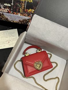 DG Small Devotion Bag In Plain Red For Women 7.5in/19cm DG BB6711AV89387124 Luxury Red Rectangular Box Bag, Dg Bag, Dolce And Gabbana Handbags, Plain Red, Heart Hands, Luxury Products, Evening Clutch Bag, Tote Backpack, Satchel Bags