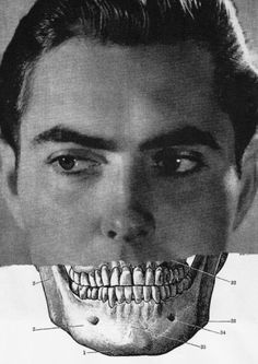 an old photo of a man's face with the teeth and mouth labeled in human anatomy