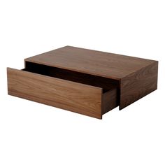 a wooden box with two drawers on the bottom and one drawer open to show it's contents