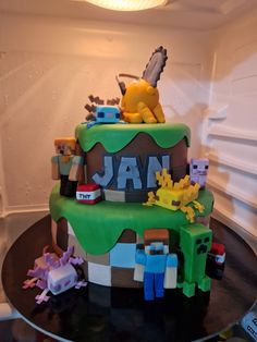 Chainsawman, Minecraft, Axelotl, Pochita, birthday cake, Antica cakes, anime cake Minecraft Cake, Minecraft Birthday, Chainsaw Man, Chainsaw, Birthday Cakes, Minecraft