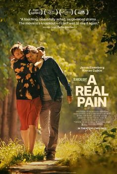 a real pain movie poster with two people walking in the woods, one holding his head