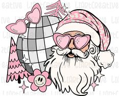 santa claus with pink glasses and heart shaped sunglasses