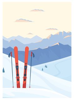 two skis standing upright in the snow