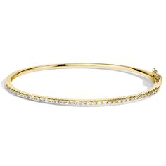 Whisper Baguette Diamond Bangle Bracelet (1/2 ct. tw.) - 14K Yellow Gold. Glimmering horizontally-set baguette diamonds flow across one half of this timeless yet on-trend bangle bracelet. Diamond Bangle Bracelet, Diamond Bangles Bracelet, Baguette Diamonds, Gold Bangles Design, Bangle Designs, One Half, Brilliant Earth, 2025 Vision, Diamond Bangle