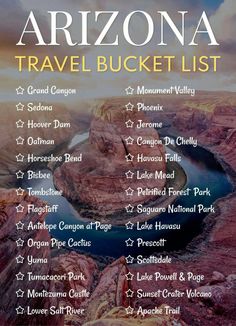 the arizona travel bucket list is shown