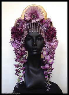 Flower Headdress, Amethyst Flower, Lavender Amethyst, Magical Jewelry, Fantasy Costumes, Tiaras And Crowns, Fantasy Fashion, Hair Art, Mode Vintage