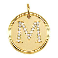 1/8 Ctw G-H, I1 Diamond initial 17mm 14k Yellow Gold Pendant Letter M Silver Money Clip, Gold Initial Pendant, Initial M, Gold Cufflinks, Initial Necklace Gold, Gold Disc, Gold Locket, Bow Jewelry, Gold Diamond Necklace