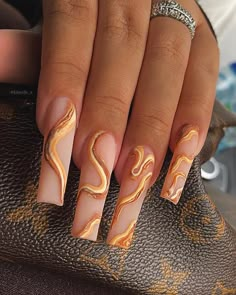 Brown Acrylic Nails, Drip Nails, Glamour Nails, Exotic Nails, Long Square Acrylic Nails, Girls Nails, Square Acrylic Nails