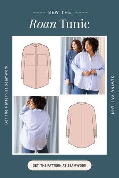 sewing pattern for women's blouses and shirts with long sleeves, from the book sew the rowan tunic