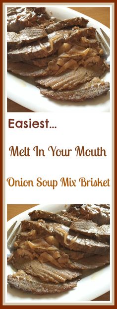 an image of meat on a plate with the text easyest meu in your mouth onion soup mix basket