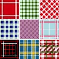 six different plaid patterns in various colors