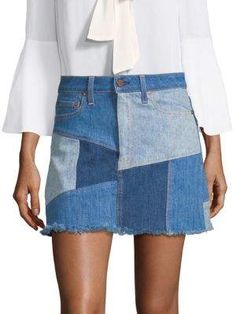 AO.LA Patchwork Mini Skirt. Mini skirt fashions. I'm an affiliate marketer. When you click on a link or buy from the retailer, I earn a commission. Long Blue Skirts, Denim Patchwork Jeans, Mini Skirt Fashion, Velvet Mini Skirt, Black Denim Skirt, Patchwork Denim, Metallic Skirt