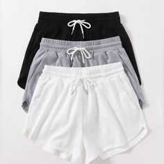 Size 2 (Xs) Brand New- 3 Pairs Of Shorts, White Gray And Black. Women Bottoms, Drawstring Waist Shorts, Track Shorts, Cute Shorts, Trendy Fashion Women, Teen Fashion Outfits, Dream Clothes, Teen Fashion, Cotton Shorts