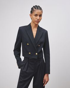 BEAUREGARD BLAZER Structured Shoulder, Luxe Style, Nili Lotan, Cropped Blazer, Double Breasted Jacket, Cropped Jacket, Dream Clothes, Gold Buttons, Shoulder Pads