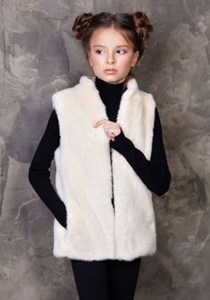 Luxury faux fur kids vest - mink pearl. Exclusive eco furs by Tissavel (France) Mink Sleeveless Winter Vest, Neon Jungle, Girls Fur, Kids Vest, Girls Vest, Mink Coat, Size Chart For Kids, Winter Kids, Sleeveless Jacket