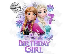 an image of two frozen princesses with the number seven on it's birthday card