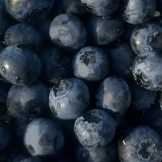 blueberries are piled up in a pile