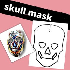 a skull mask is shown next to a drawing