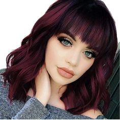 PRICES MAY VARY. High Quality Wigs: The Short Red Bob 99J Burgundy Wavy Full Machine Made Wig is Made of High Quality Heat-Resistant Synthetic Fiber, Hair is Soft and Smooth as Human Hair, Less Tangle and Minimum Shedding. About The Wig Style: All short bob wig are trimmed by hand, so the realistic short bob wig with bangs may go slightly difference from different batch, you can style this womens Red bob wig with bangs base on your need.Modify short bob wig to your favorite style.You will love t Red Bob, Short Wavy Bob, Curly Bob Wigs, Short Curly Wigs, Quality Wigs, Edgy Hair, Wig With Bangs, Hair Replacement