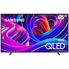 the samsung qled tv is shown with colorful swirls on it's screen