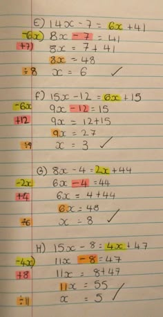 a piece of lined paper with numbers and times written on the side in different colors