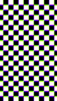 an abstract checkerboard pattern in black and white with green, blue, and purple colors