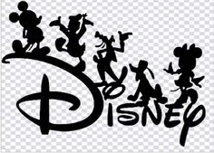 the silhouettes of mickey mouse and other disney characters are shown in black on a transparent background