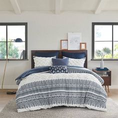 OVERSTOCK SALE! KING SIZE! Mila 100% Cotton 3 Piece Comforter Set Navy Blue - Quahog Bay Bedding Grey Comforter Sets, Cotton Comforter Set, 100 Cotton Duvet Covers, Estilo Shabby Chic, Charming Farmhouse, King Duvet Cover Sets, Material Bed, Cotton Comforters, Print Comforter