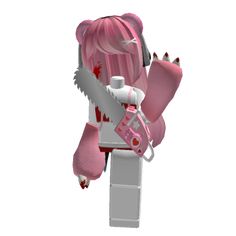 a girl with pink hair holding a pair of scissors