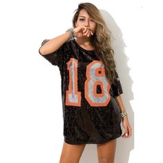 Women Hip Hop T-Shirts | Fashionsarah.com Black Crew Neck Top With Sequins, Black Sequined Crew Neck Top, Casual Black Sequined T-shirt, Stretch T-shirt For Fall Party, Letter Print Tops For Fall Parties, Fall Party Tops With Letter Print, Fall Letter Print Party Tops, Black T-shirt For Fall Party, Black Party T-shirt For Fall