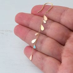 Tiny Rain Drop Dangle Earrings in Solid Gold / Botanical - Etsy Greece Ear Tops, Teardrop Jewelry, Jewelry Dainty, Gold Cross Necklace, Botanical Jewelry, Tiny Earrings, Gold Heart Necklace, Gold Gift, Rose Yellow