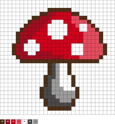 a mushroom is shown in the middle of a cross - stitch pattern, with white squares around it