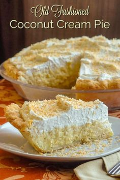 an old fashioned coconut cream pie on a plate