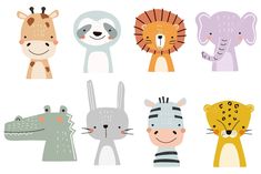 a set of cute cartoon animals in different colors