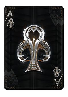 a playing card with an abstract design on the front and back side, in silver