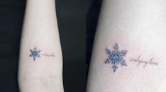 two snowflakes with words on their arms