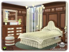 a bed room with a neatly made bed and dressers